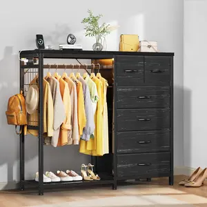 47.2in Tall Chest of Drawers for Bedroom, 4 Fabric Drawer Small Dresser Storage Unit for Hallway Living Room Entryway, Heavy Duty Cloth Rack Closet Storage with Clothes Rail, for Adults Gift Vintage