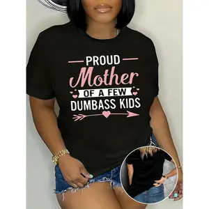 Women's Plus Size Mom Graphic Tee - Soft & Breathable Fabric with Heartfelt Mom Quote Print, Relaxed Fit Round Neck Short Sleeve for Everyday Mom Life, Spring Summer Casual and Comfy Street Style