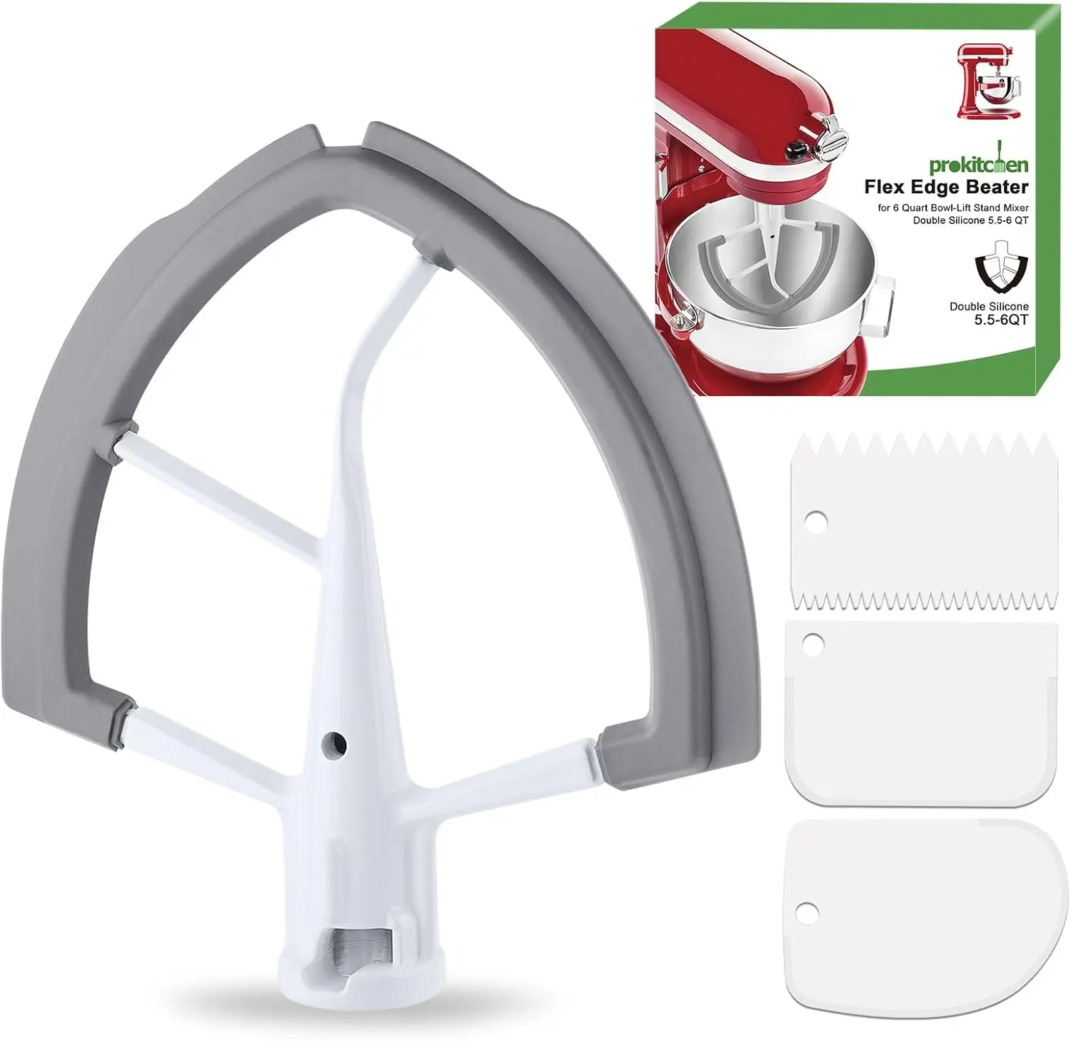 5.5-6 Quart Flex Edge Beater for KitchenAid Bowl-Lift Stand Mixer-Flat Beater with Silicone Edges Flex Edge Bowl Scraper