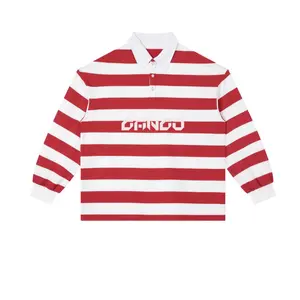 Gango Red & White Striped Long Sleeve Polo Shirt