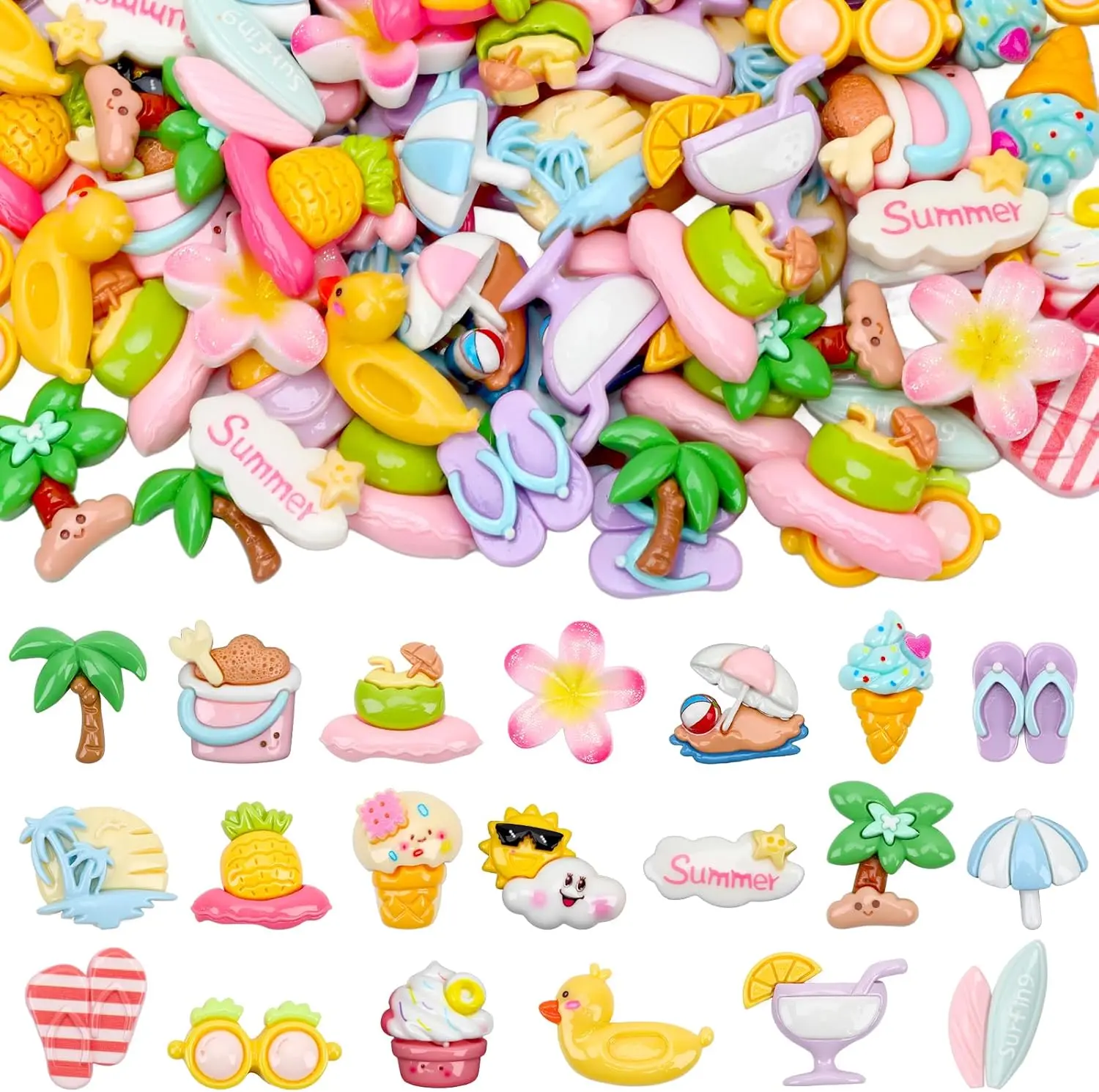 80 Pcs Summer Resin Charms Flatback, Mini Beach Theme Resin Charms Mini Flatback Embellishments for Crafts, DIY Jewelry Making, Home Decor, Vase Filler, Summer Party Decorations