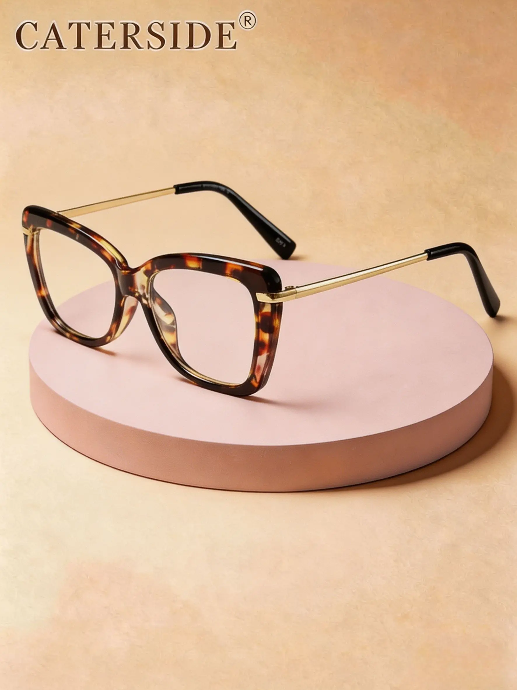 CATERSIDE 1 Piece (No Box) — Large-frame cat-eye non-prescription glasses, elegant & classy, blue-light blocking. Metal frame, unisex. Great for gifting, parties, street photography, fashion styling, gatherings.