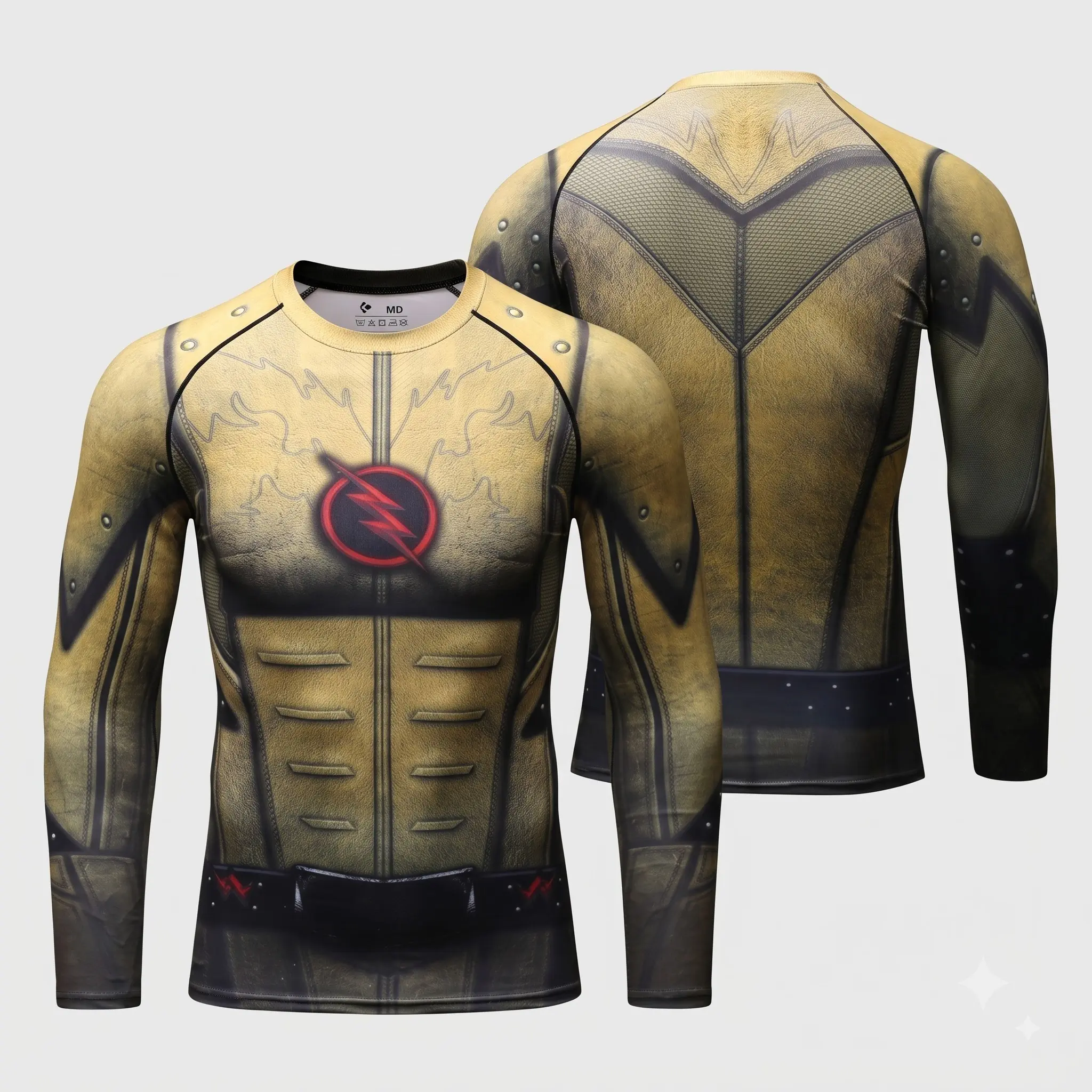 Reverse Flash Compression Shirt - Speedster Gym Wear - Mens Tight Fitness Top, Long, Short Sleeve Cosplay Yellow Costume