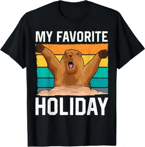 The Groundhog Day My Favorite Holiday Woodchuck Funny Marmot T-Shirt Pure Cotton Graphic Tees Menswear Top: Gifts for Men & Women