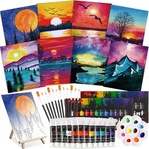 36 count  and Sip Kit for Adults 8'' x 10'' Pre Drawn Canvas for Painting DIY Afro  Couples Painting Kit  Easel Brushes Date Night Bulk for Valentine Party Gifts