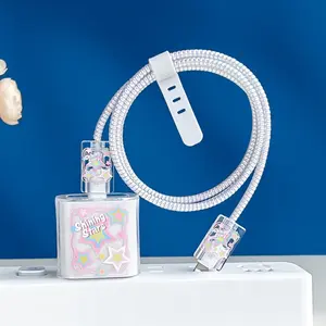 Charger Protector Case Set with Silicone Strap, iPhone Accessories, Fits Apple 13/14/15 Chargers, Transparent Cable Organizer Kit