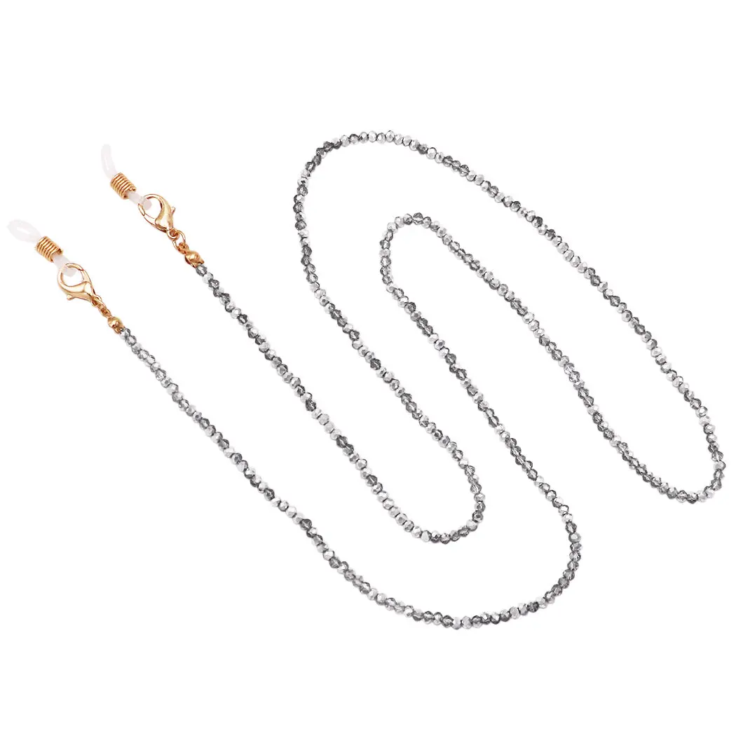 Faceted Glass Crystal Eyeglass Chain, 28 Inch Beaded Holder with 2mm Beads, Adjustable Convertible Lanyard with Lobster Claws, Faceted Beads