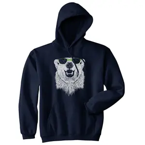 Polar Bear In Sunglasses Graphic Funny Cool Unisex Pull Over Hoodie Unisex Vintage Fashion Hoodies Funny Animal Pullover Novelty Sweatshirt Navy