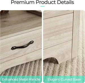 Gaomon 47-Inch Large Coffee Table - P2 Grade Engineered Wood Center Table with Curved Base, Convenient Drawers, Storage Shelf, Ample Storage Space, and Farmhouse Look