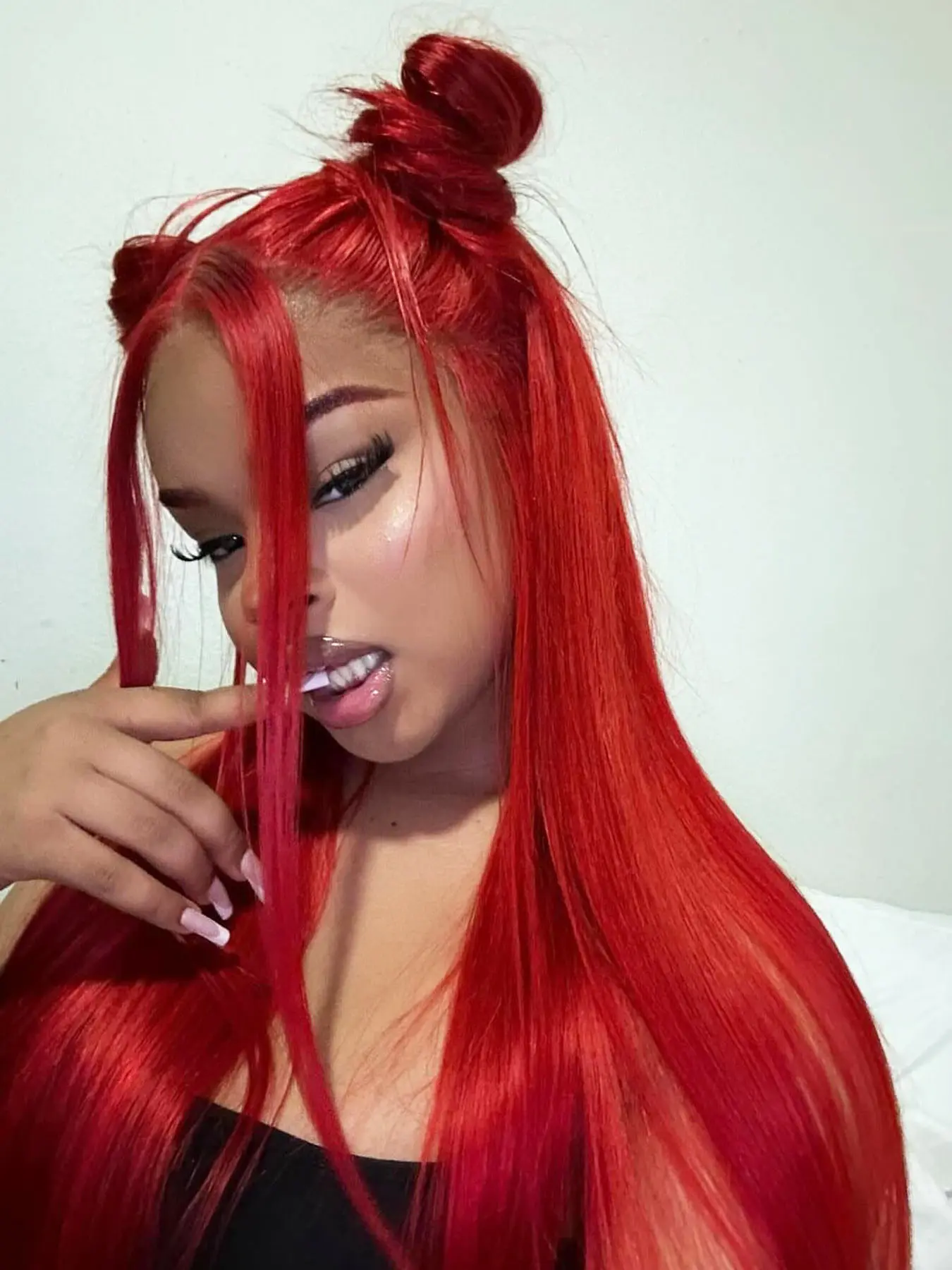 Aodbar hairs 13*6 Transparent Lace Front Wig Hot Red Long Straight Hair Heat Resistant Fiber Hair 28 Inch Long Straight Hair Wig for Daily, Party and Cosplay Use