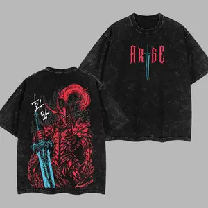 [NeoTokyoStatic] Igris Solo Leveling Shadow Knight Commander Anime Retro Unisex Acid Washed T-Shirt, Hoodie, 100% Heavy Cotton Solo Leveling 2026 Oversized Unisex Anime Merch, Soft Cotton Streetwear Clothes, Unisex Manga Apparel, Gift for Anime Fans