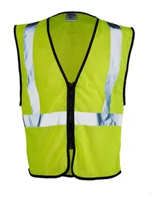 Men's High-Visibility Safety Vest, Style 1547-1548 Polyester Mesh with Front Zipper, ANSI 107 Class 2 Compliant Reflective Top, Reflective Safety