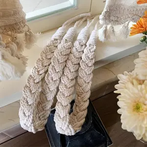 2-Pack Bohemian Handmade Cotton Rope Curtain Tiebacks, Braided Cord Hooks for Curtains, Decorative Window Treatments Accessories