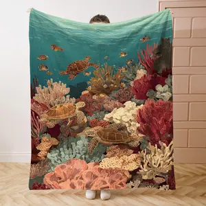 1PC UnderwaterPrint Flannel Blanket Beautiful and Comfortable Warm Nap Blanket for Sofa, Bed, Office, Car, Camping Travel Blanket, Home Decoration - Four Seasons Gift