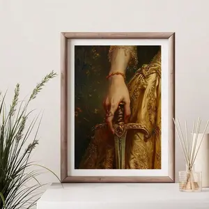 1pc Unframed,Medieval Art Posters,Woman Holding Sword,Women With Strength,Gorgeous Canvas Print,Modern Home Wall Art,Poster And Decorative Painting Suitable For Room, Bedroom, Living Room, Dormitory, Home Gifts Birthday Graduation