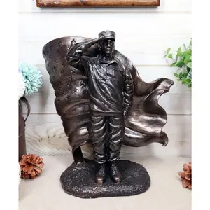 Ebros Solemn Tribute Patriotic American Soldier Saluting The Flag Statue USA Military