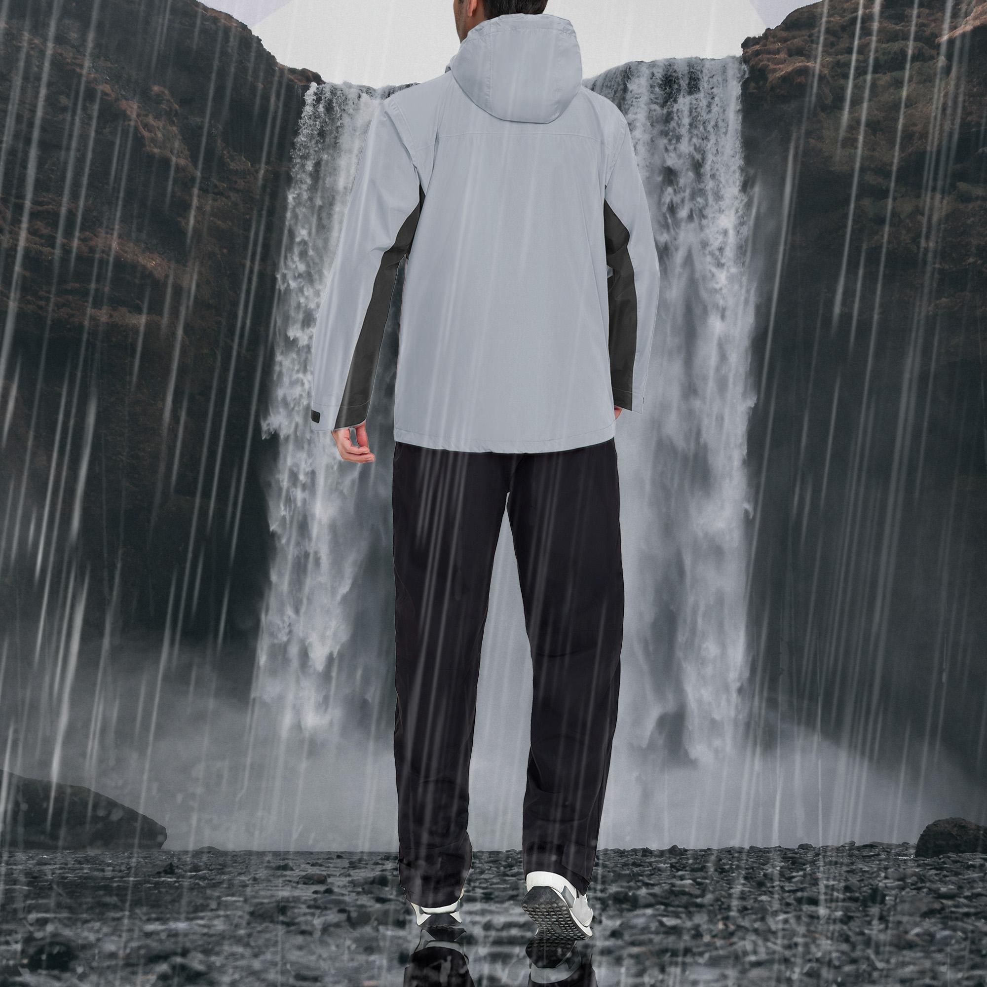 RODEEL 719 Men’s Waterproof Jacket and Pants Set Rainproof Lightweight Breathable Full Zip Hooded Rain Coat Durable Weatherproof Rain Suit Windbreaker Workwear for Walking Hiking Camping Fishing Boating Construction Roofing Landscaping
