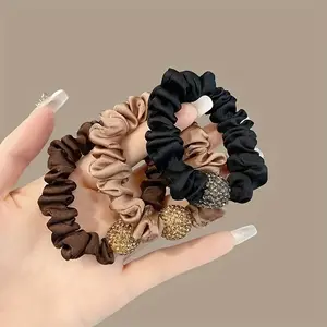 3 Piece Rhinestone Hair Tie Set, Suitable for Dense Hair, Smooth Seamless Hair Bands, Ponytail Holder, No Damage