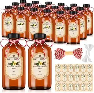 18 Pack 8oz  Glass Boston Round Bottles with Airtight Poly Cone Caps,  Bottles for Homemade Vanilla Extract, Syrups, Essential Oils, Holiday & Christmas