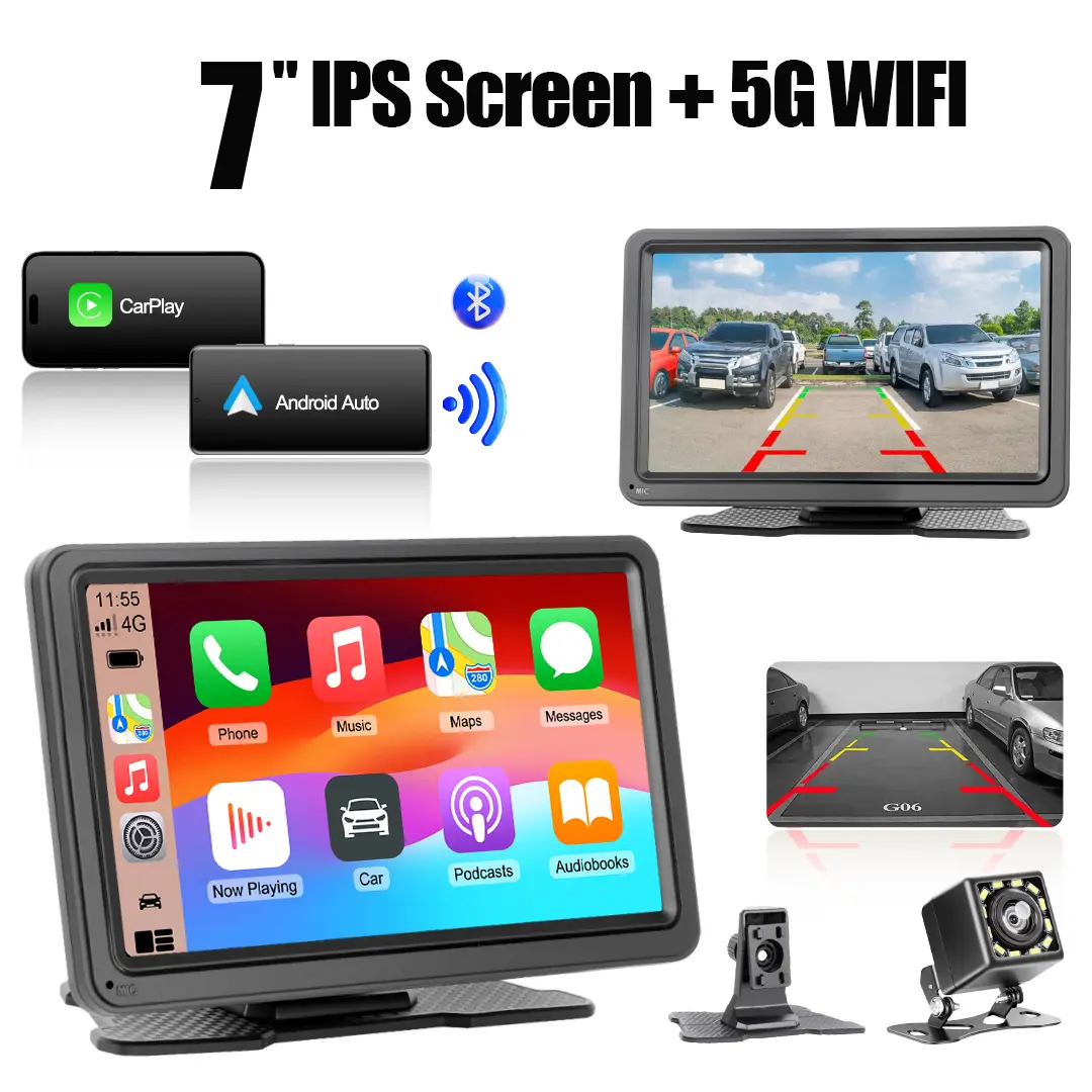 【FOZETOP】2026 7" IPS Touchscreen Wireless CarPlay Screen, Apple CarPlay & Android Auto, Father's Day Gift with Backup Camera, FM Radio, Bluetooth & WiFi Support