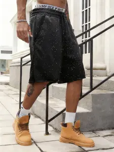 New Men's Casual Loose Fit Rhinestone Embellished Pants, Star Pants Sparkly Cropped pants Glitter Shorts Rhinestone Pants Crystal Sweatpants, Versatile For Streetwear, Everyday Casual, Music Festivals, Social Gatherings. Men's Spring&Summer New Product