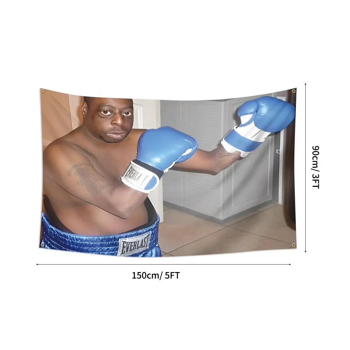 Polyester 3ft x 5ft Rectangular Boxing Themed Backdrop with Vibrant Print & Grommets, Home Decor Tapestry, Party Event Decoration Supplies for Man Cave & Room