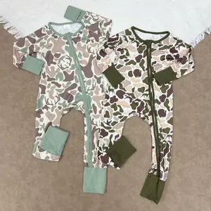 Adorable Infants Boys Zip-Up Convertible Romper Fall/Spring Country Boys Hunting Life Camo Long Sleeve Footed Romper ,One-piece Outfit For Bedtime or Play Time