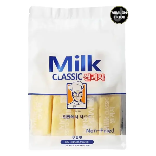 Korean Milk Rice Crackers, 24-Pack Individually Wrapped Healthy Snacks for Children, Non-Fried, 0 Trans Fat, 240g(8.47oz), Ready-to-Eat, Ambient Storage, TikTok Viral School Treat, Healthy Snack Ideas, Korean Snacks
