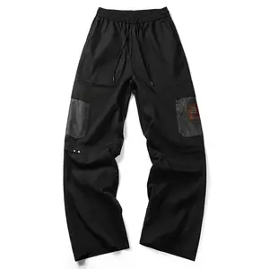 Men's Black Mesh Panel Techwear Cargo Pants Breathable Relaxed Fit Streetwear Trousers, Utility Wide Leg Style, Y2K Fashion, Acubi Aesthetic, Viral Outfit, Clean Fit, Trending 2026, Everyday Wear Alphabet Print Loose Sweatpants casual