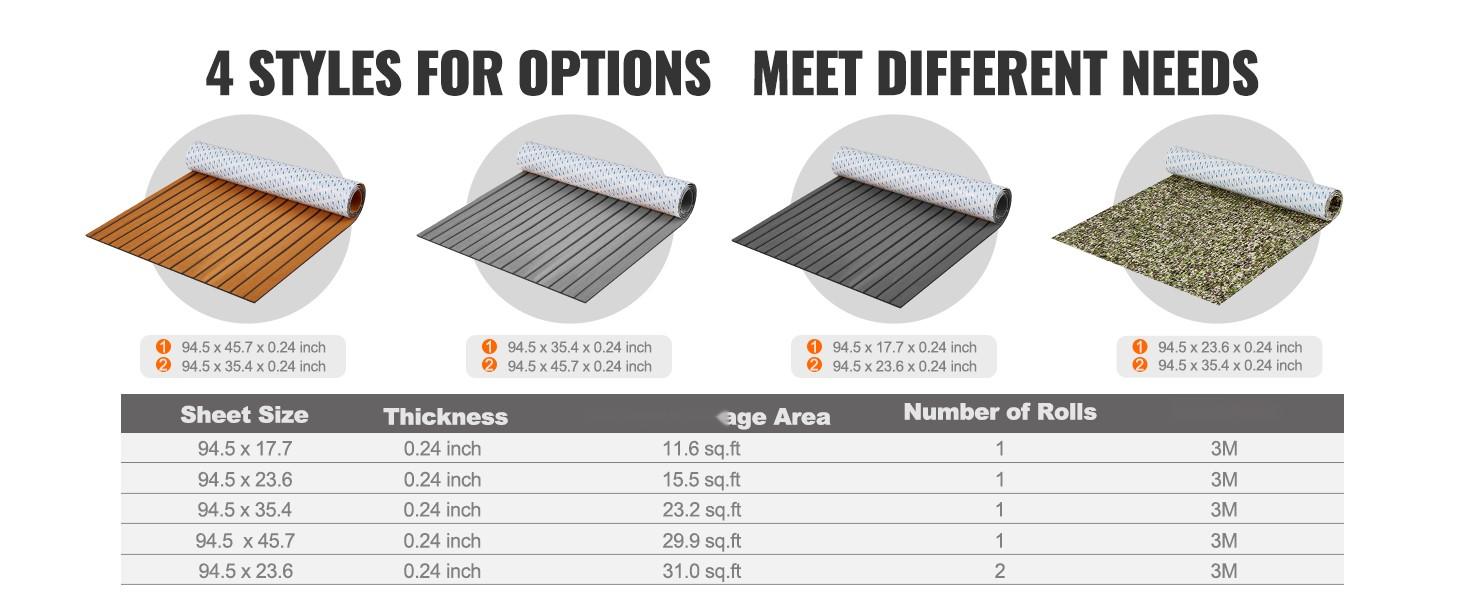 Boat Flooring And EVA Foam Decking For Boats, 94.5" X 23.6" Size, Non-Slip Self-Adhesive Marine Flooring, 15.5 Sq Ft Carpet For Boats, Yacht, Pontoon, Kayak Decking, Durable, Water-Resistant, Peel-And-Stick Backing
