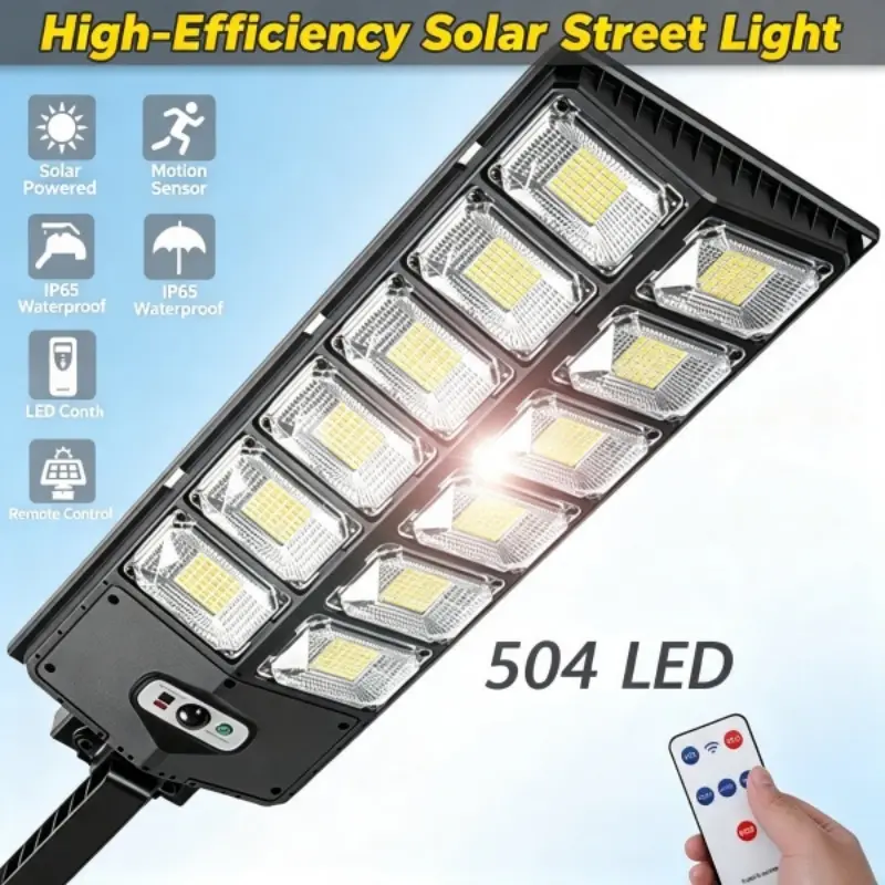 504-LED Solar Outdoor Light - IP65 Waterproof Flood Light with Motion Sensor, Remote Control for Driveway, Garage, Solar Outdoor Lights, Motion Sensor Lights