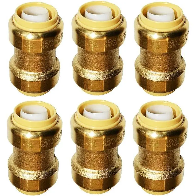 Straight Coupling Push Fit PEX Fittings, 1/2" Push-to-Connect Copper, CPVC, Lead No Pb Brass Plumbing Fittings (6, 1/2 Inch(1/2"))