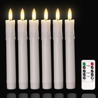 SEHNSY 3-Pack Flameless Dripless Taper Candles – 9.6" Real Wax, Battery-Operated With Remote, 3D Flickering Flame, Timer & Brightness Control