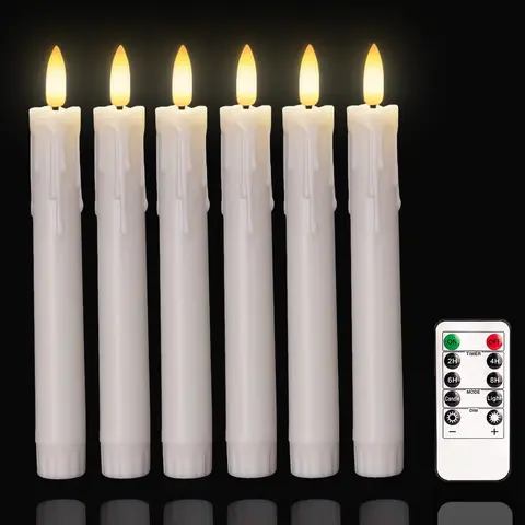 6-Pack Ivory Flameless LED Taper Candles, 2AAA Battery-Operated with Key Remote, Warm 3D Wick Light, 6.88x0.78" for Christmas Window Mantle Decor, Ambient Glow, Elegant Lighting, Convenient Use, Festive Atmosphere