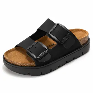 WKK Unisex Genuine Leather Platform Sandals for Men Women, Summer Walking Flatform Slides, Comfortable Non-Slip Chunky Outdoor Sandals