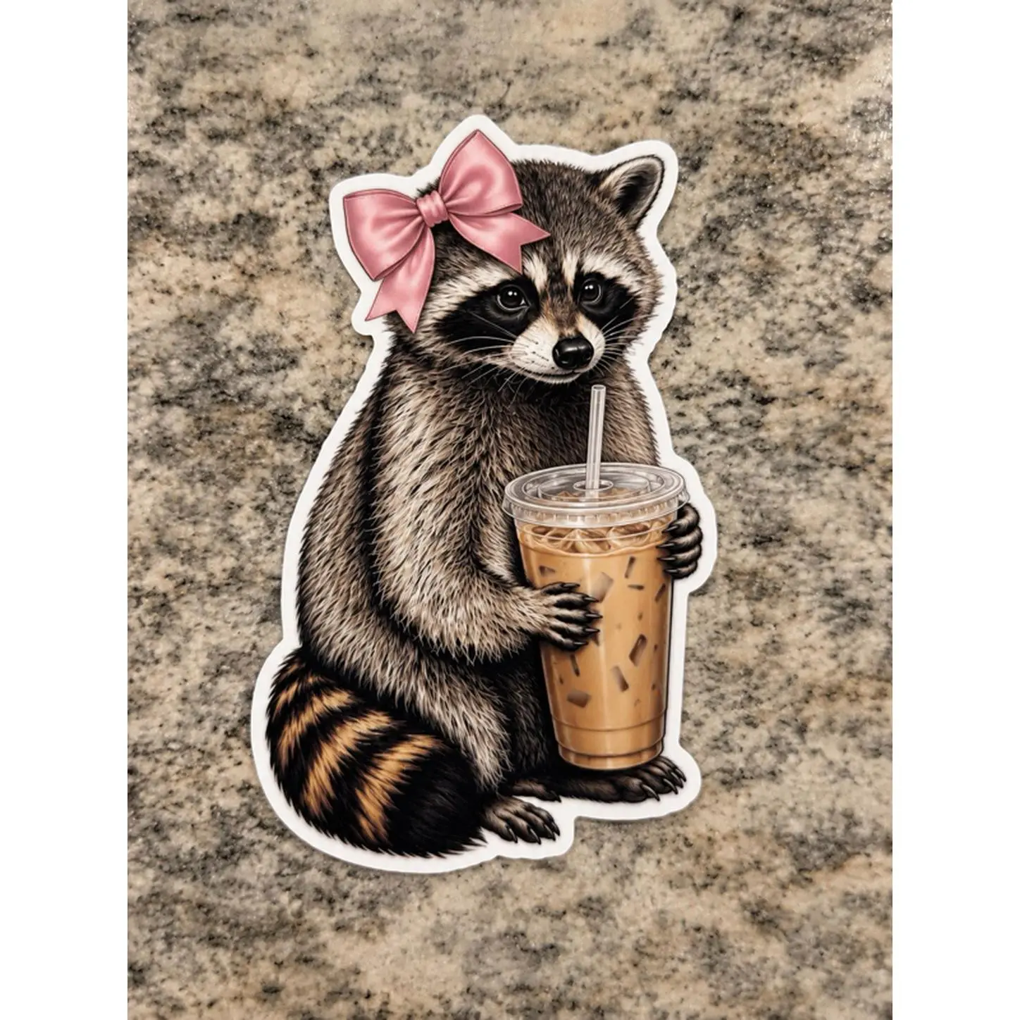 Raccoon Iced Coffee Girl Sticker for Laptops & Waterbottle 3.5x2.3 inches UV Resistant Durable Personalization Gift for Her