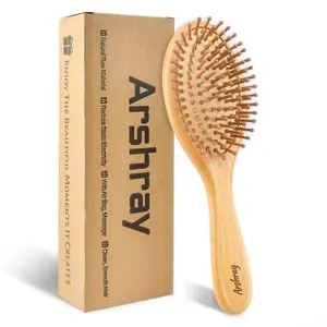 Bamboo hairbrush for combing and massaging the scalp, natural bamboo teeth, suitable for women, men, coarse, fine, wavy