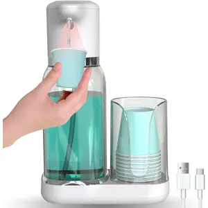 Automatic Smart Mouthwash Dispenser for Bathroom, 25oz(750ml) with Cup Holder, Infrared Sensor and 2 Dispensing Levels, Rechargeable Mouth Pump Dispenser for All Age Groups