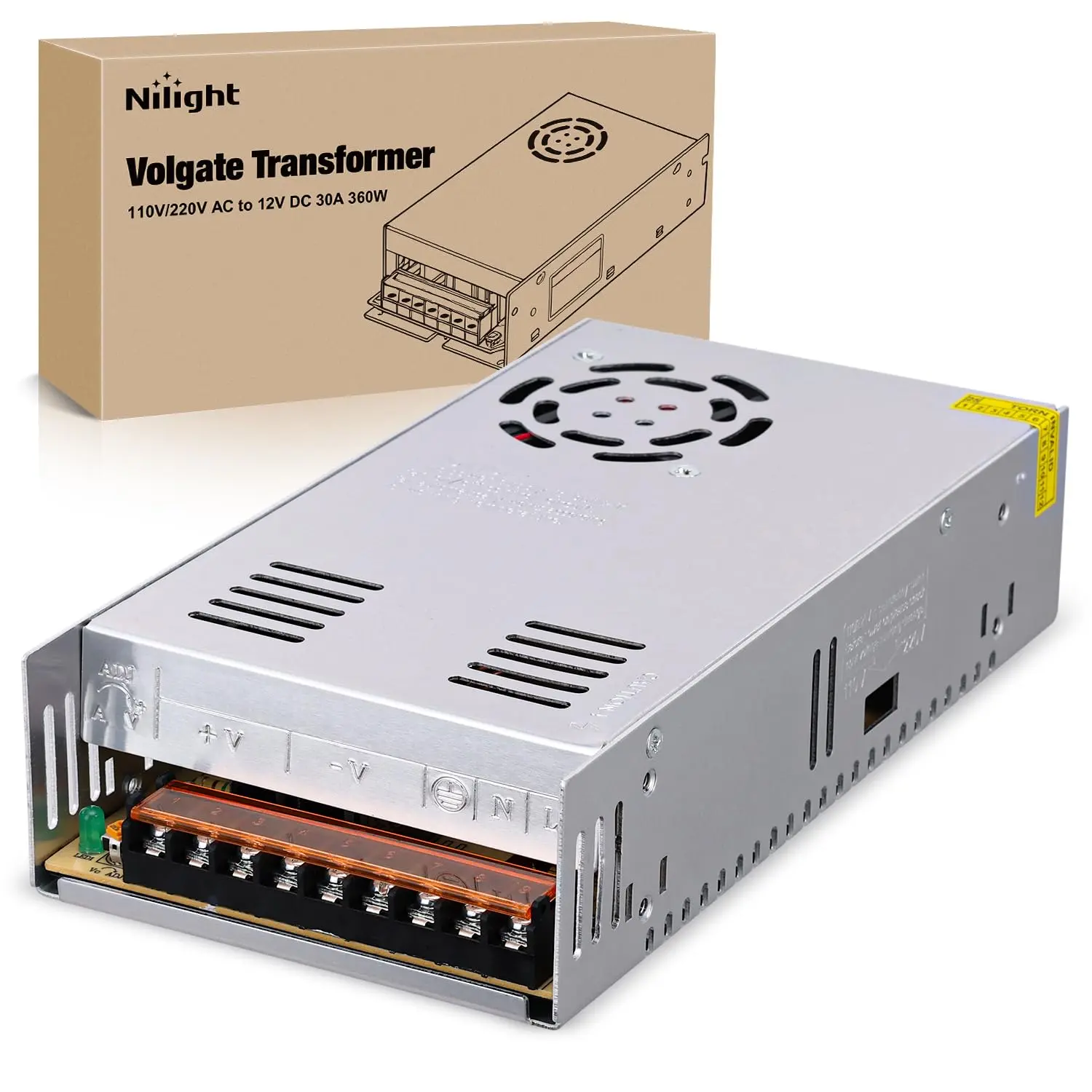 Nilight AC 110V/220V to DC 12V Voltage Converter 30A 360W Power Supply | Switching Power Supply Adapter Transformer Low Voltage Output LED Driver for LED Strip Light Radio CCTV Camera video System