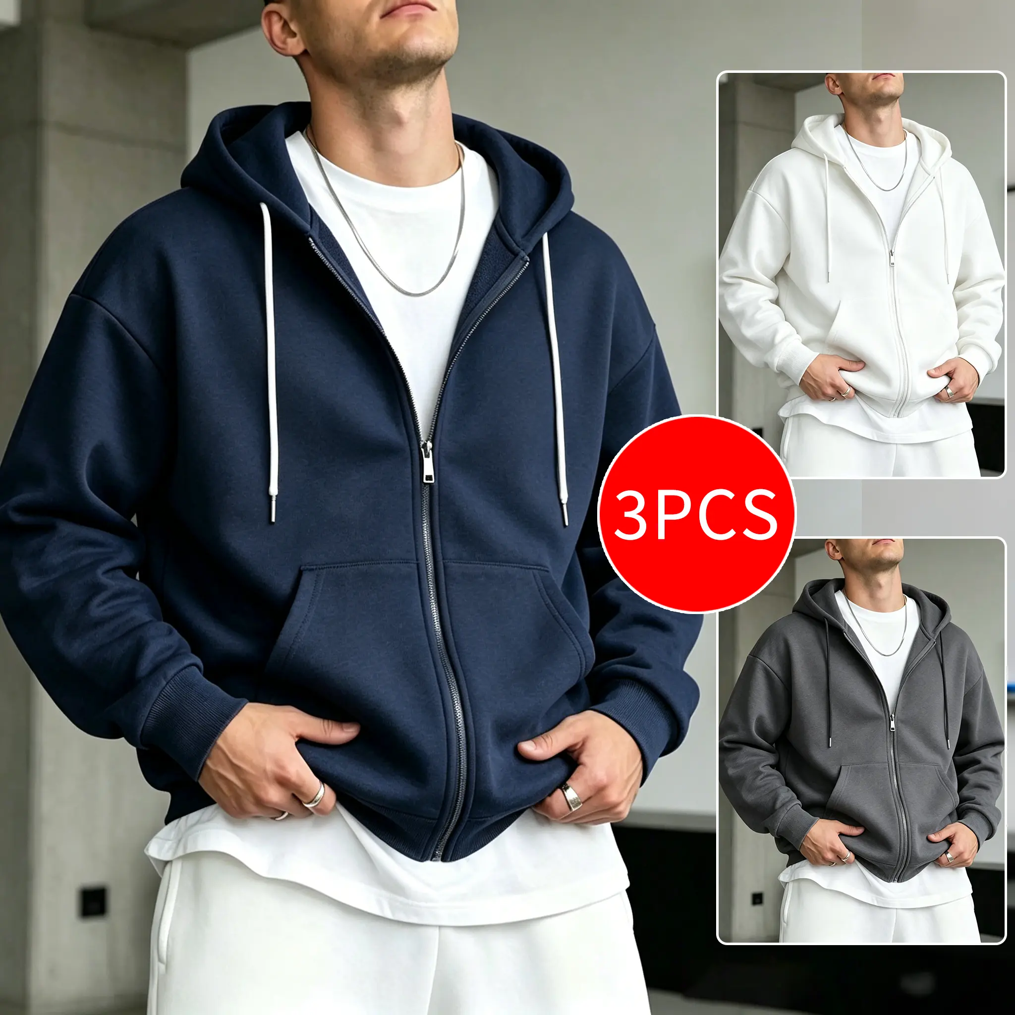 Men’s Heavyweight Soft Grey Baggy Oversized Hoodie, Plain Drawstring Pocket Sweatshirt, Street Style, Autumn-Winter Mens Tops, Mens Clothing