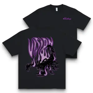 Men's Street Style Graphic T-Shirt - Short Sleeve, Black with Purple & Pink Flame Print, Round Neck, Summer Casual Wear, Polyester Blend, Hand Wash Only