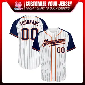 Custom White Navy Pinstripe Navy-Orange Raglan Sleeves Baseball Jersey, Baseball Shirt Printed, Custom Name Number Logo Baseball Uniform, game day Back To School Shirt