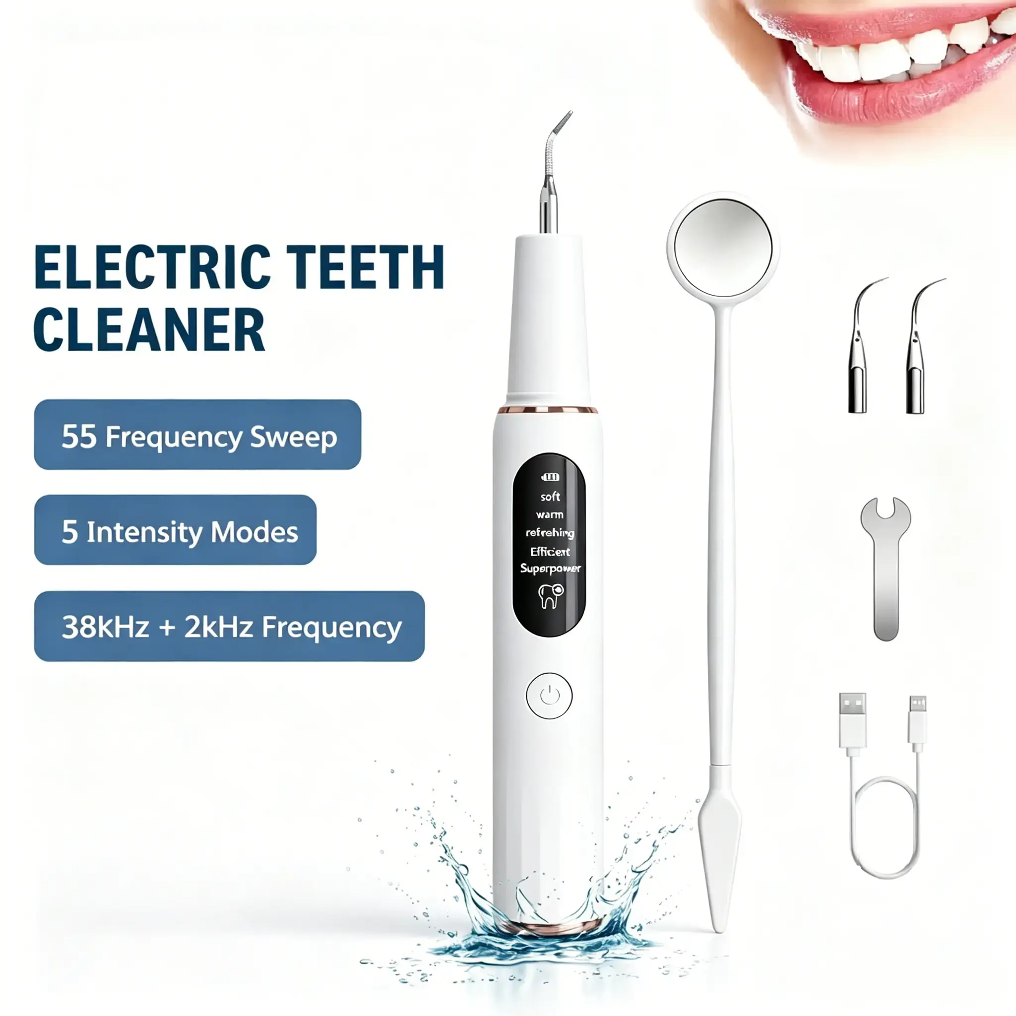 2 Sets Remover for Teeth, Electric Tooth Cleaner Tartar Remover for Teeth with LED Light,5 Modes Rechargeable Teeth Cleaning Kit with Dental Tools Cleansing，teeth cleaning #SummerVibes