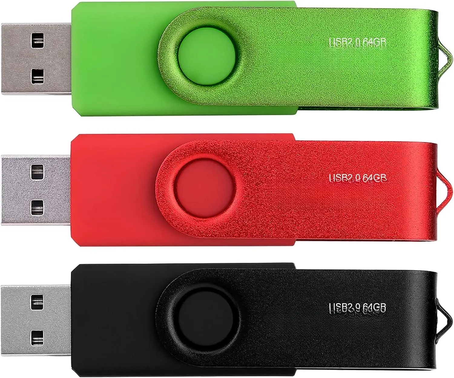 Flash Drive 64GB Thumb Drives Memory Sticks Jump Drive 3Pack 64GB USB 2.0 Flash Drives Mixed Colors: Black Red Green