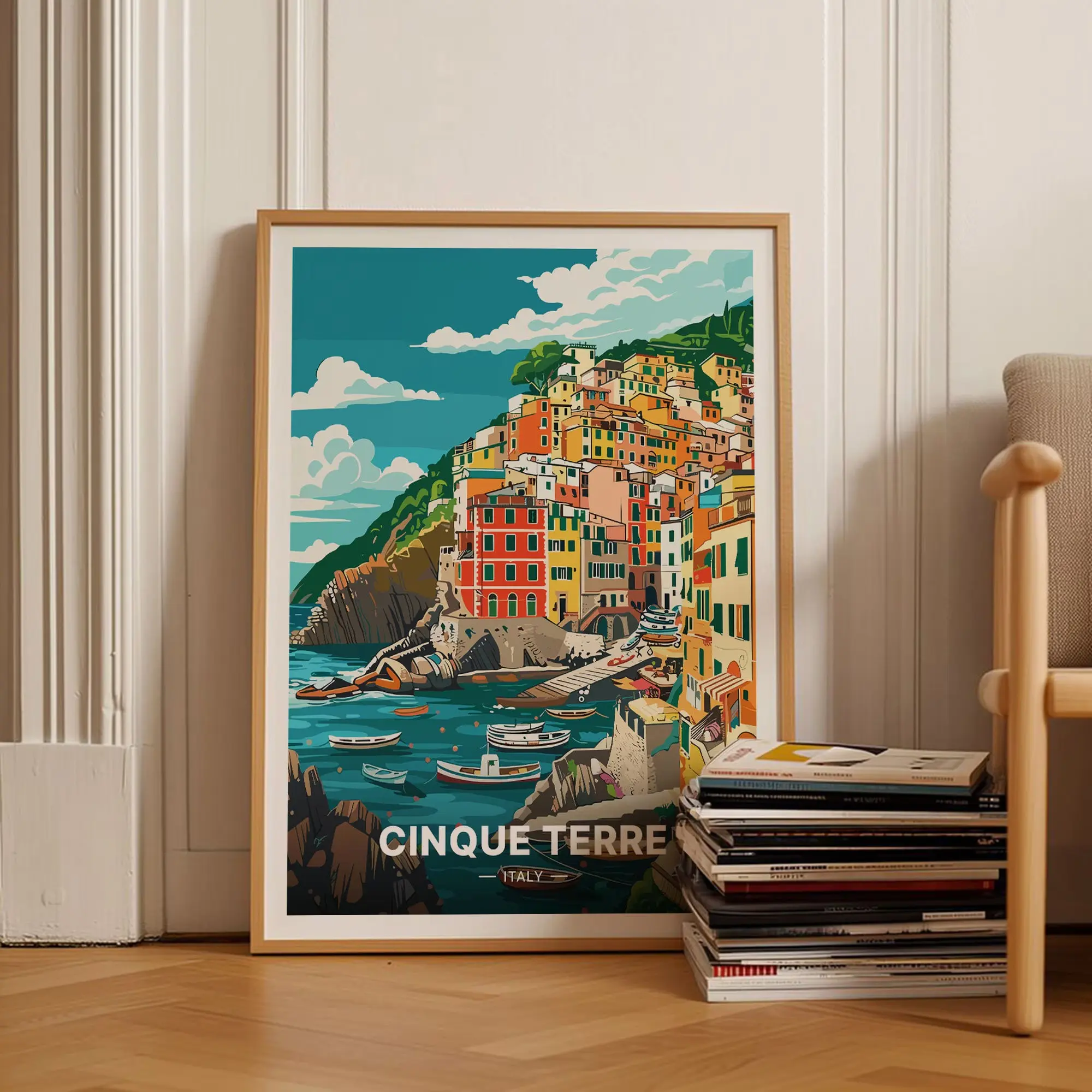Cinque Terre Italy Poster Travel Inspired Wall Art Italian Riviera Decor Coastal Landscape Print C20-348