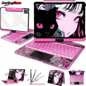 Darlingcase 360 ° rotating transparent cyberpunk RGB iPad keyboard case, with pen holder charger backlight, compatible with iPad Air 11 in/iPad Air 13 in (M3) 2025/12.9 in /iPad 10th iPad Pro Keyboard Case Tablet Wireless.Black Friday & Christmas
