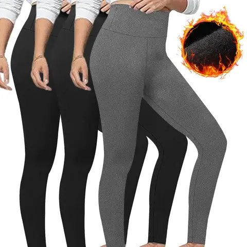 3 Pack Womens Thermal Fleece Lined High Waisted Leggings, Workout Winter Warm Thick Tights Soft Yoga Pants, Solid Sports Leggings, Sports Stretchy Leggings, Women Workout Clothes, Yoga Wear, Tight Fitting Pants