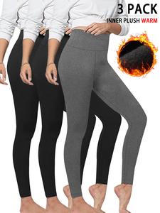 3 pack womens thermal fleece lined high waisted leggings, workout winter warm thick tights soft yoga pants