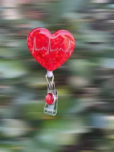 Red Heartbeat Badge Reel, 2”, Retractable Swivel Alligator Clip, Nurse, Medical, Pharmacy