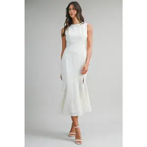 Whitney Beaded Sequin Mermaid Hem Midi Dress - White